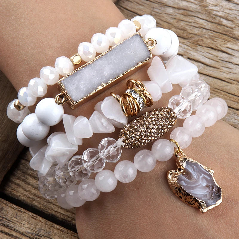 5-piece gemstone crystal beaded bracelet set in multicolor