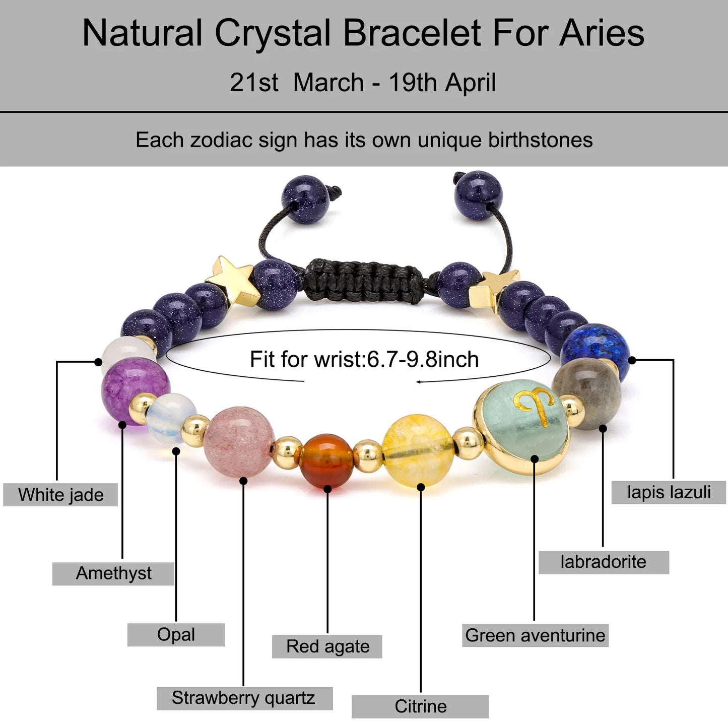 Adjustable braided bracelet with Virgo aries charm.