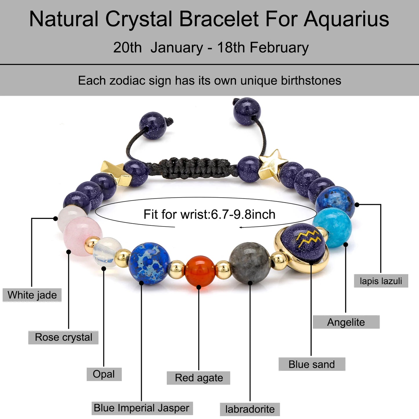 Beautifully crafted Aquarius horoscope bracelet for men and women.