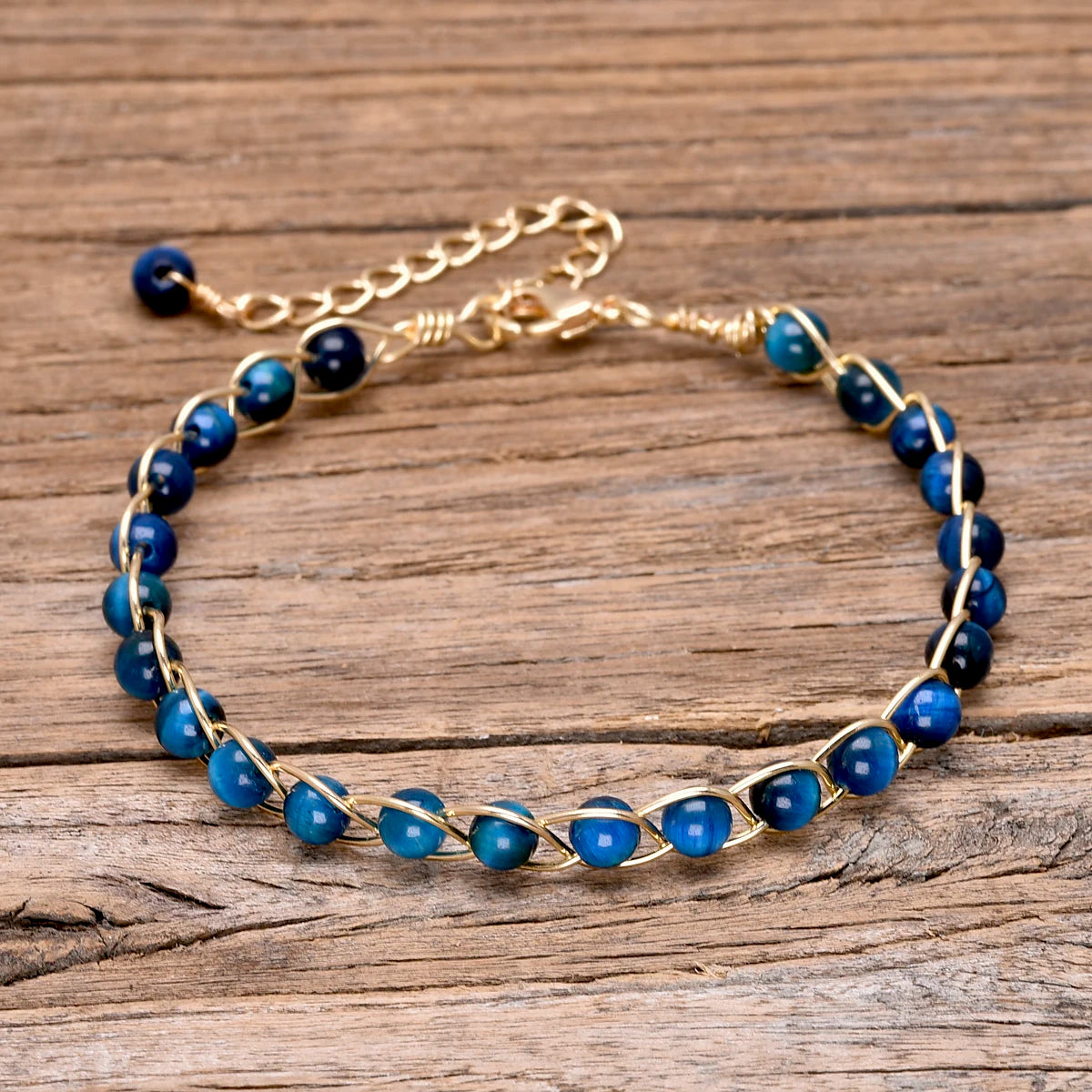 Blue Tiger Eye Bracelet stack with