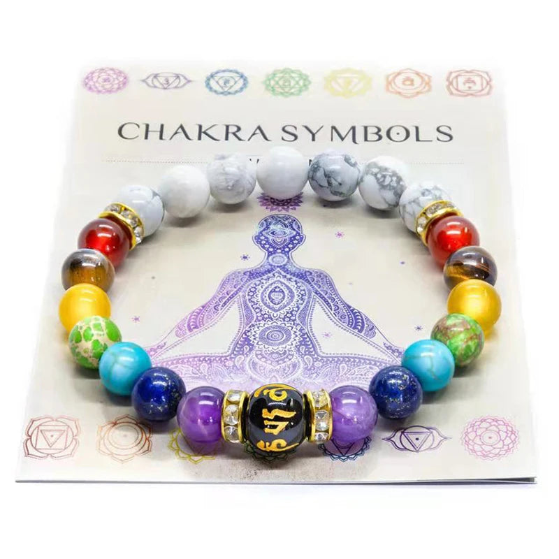 "Chakra jewelry gift for men and women with lava beads"