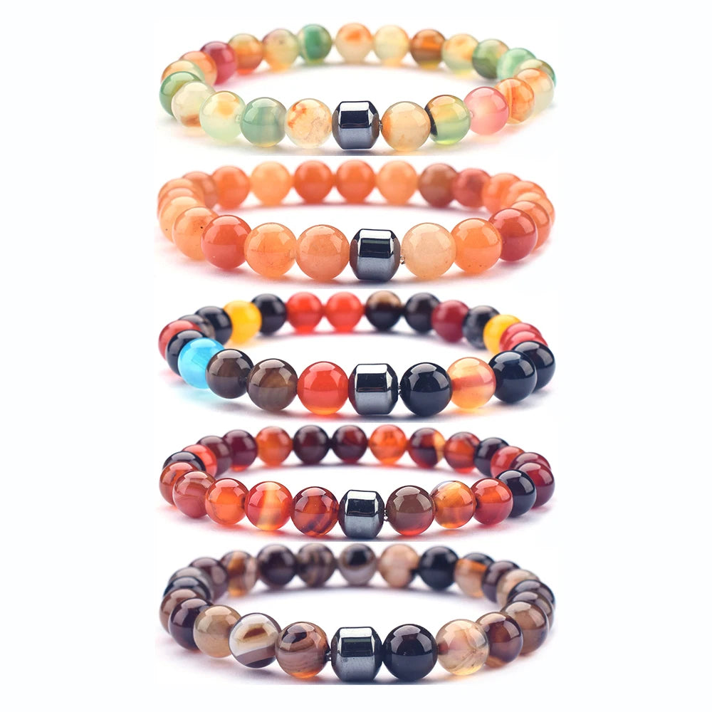 Close-up of Tiger Eye and Lava Stone beads in healing bracelet