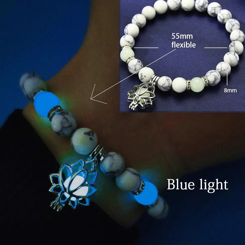 Close-up of bracelet glowing under black light