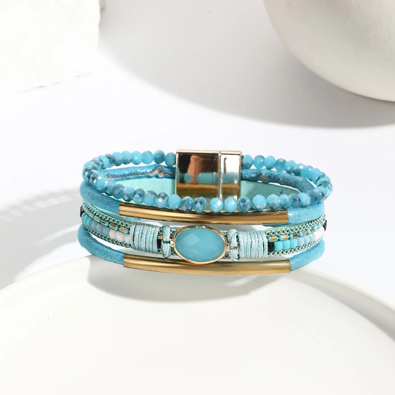 Close-up of magnetic clasp and leather texture
