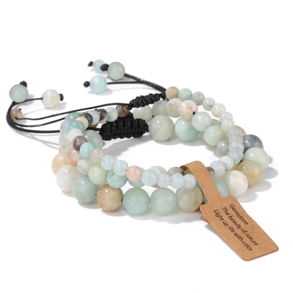 Close-up of marble-patterned beaded bracelet