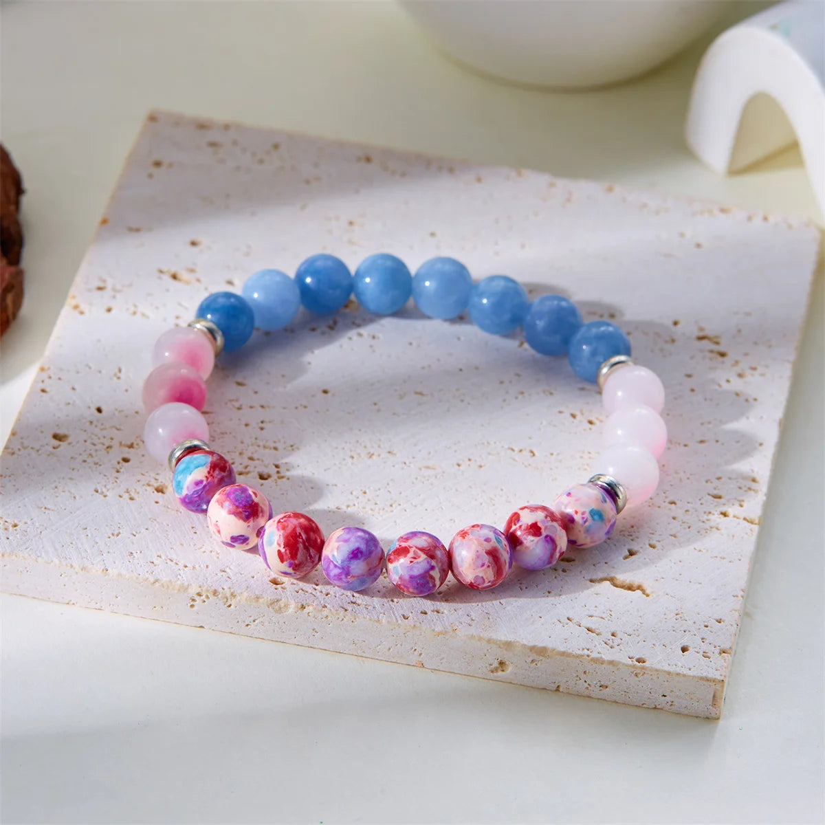 Color-coded intention bracelets laid flat
