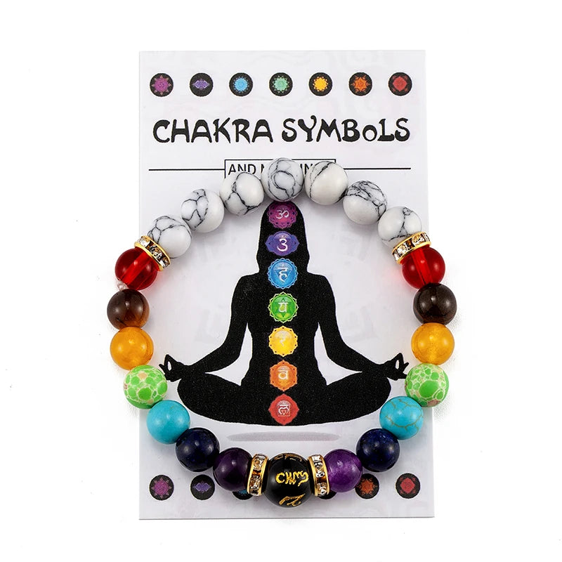 "Colorful chakra bead bracelet for meditation and energy balance"