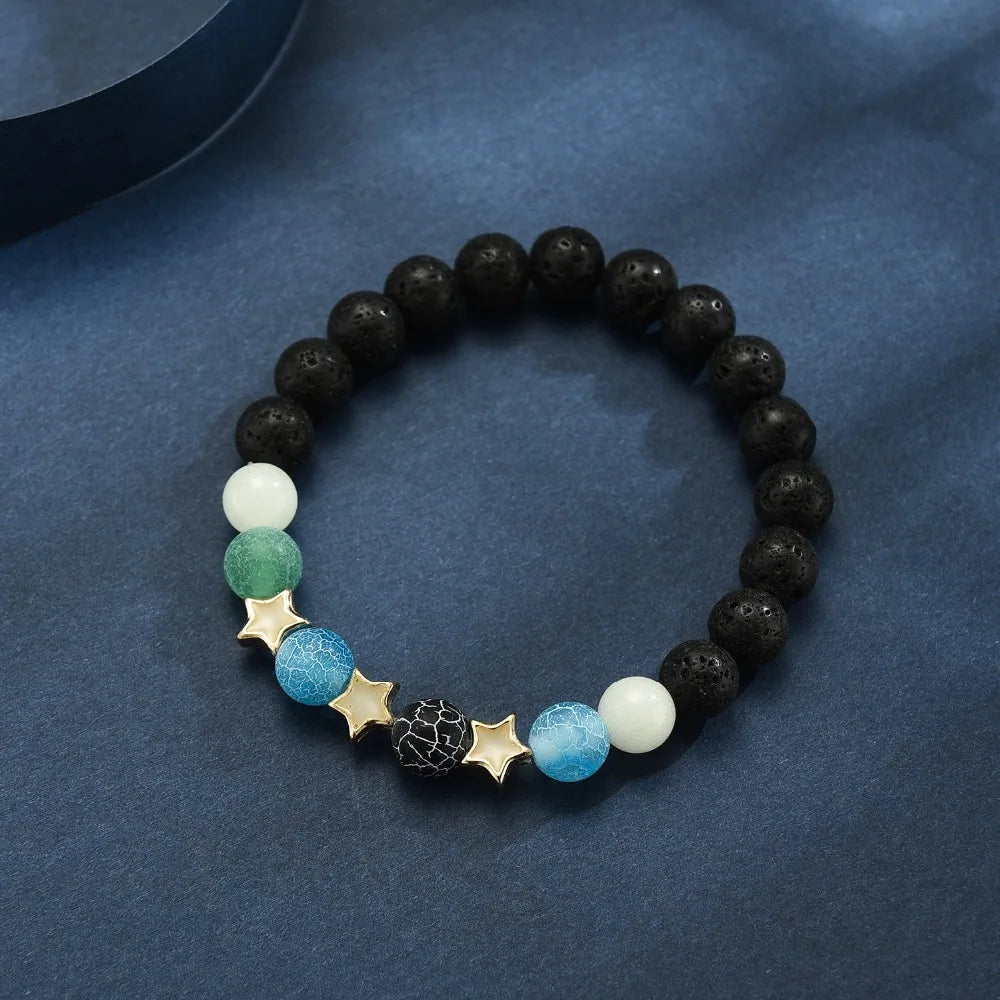 Crystal beaded bracelet with glowing mandala charm