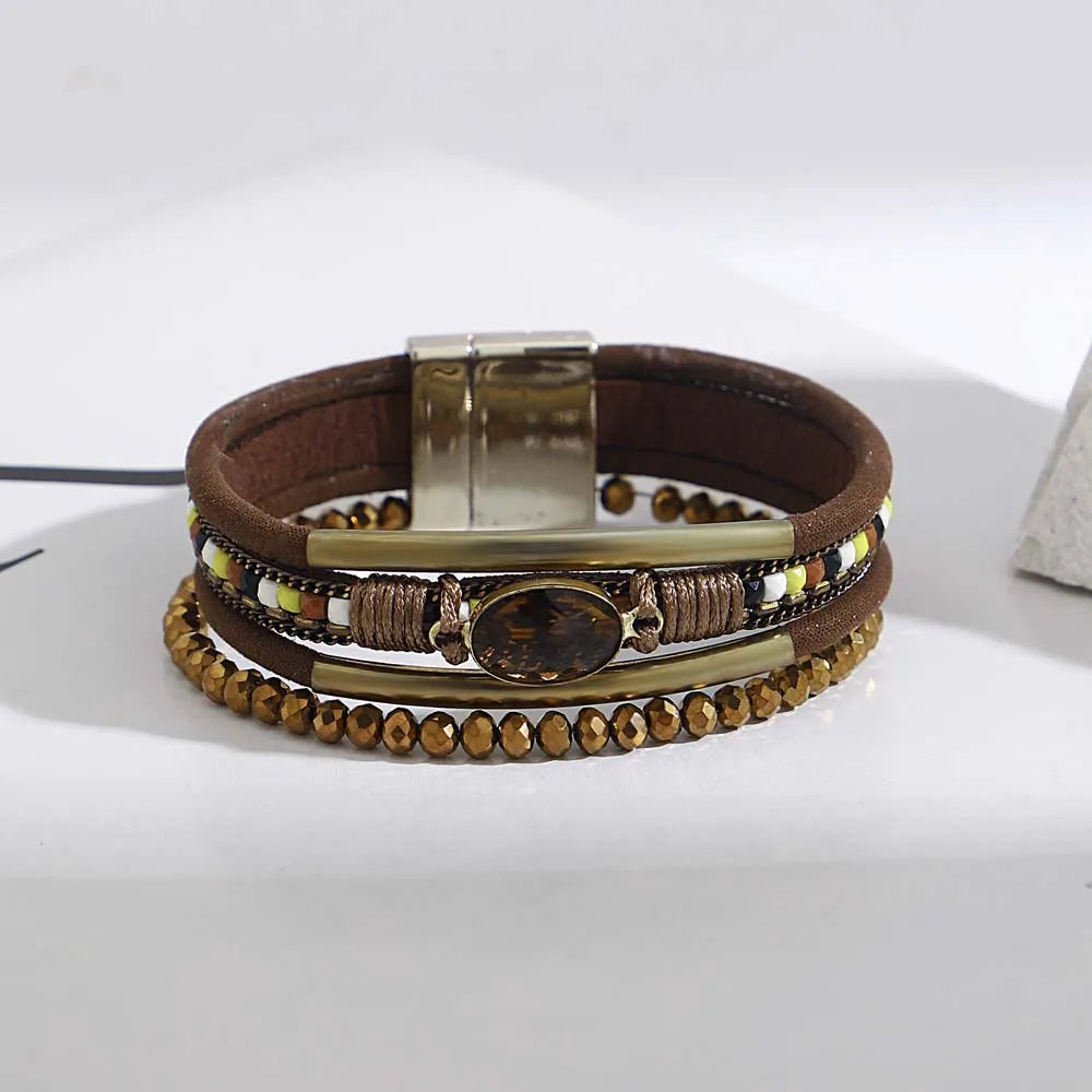 Crystal leather bracelet on display stand