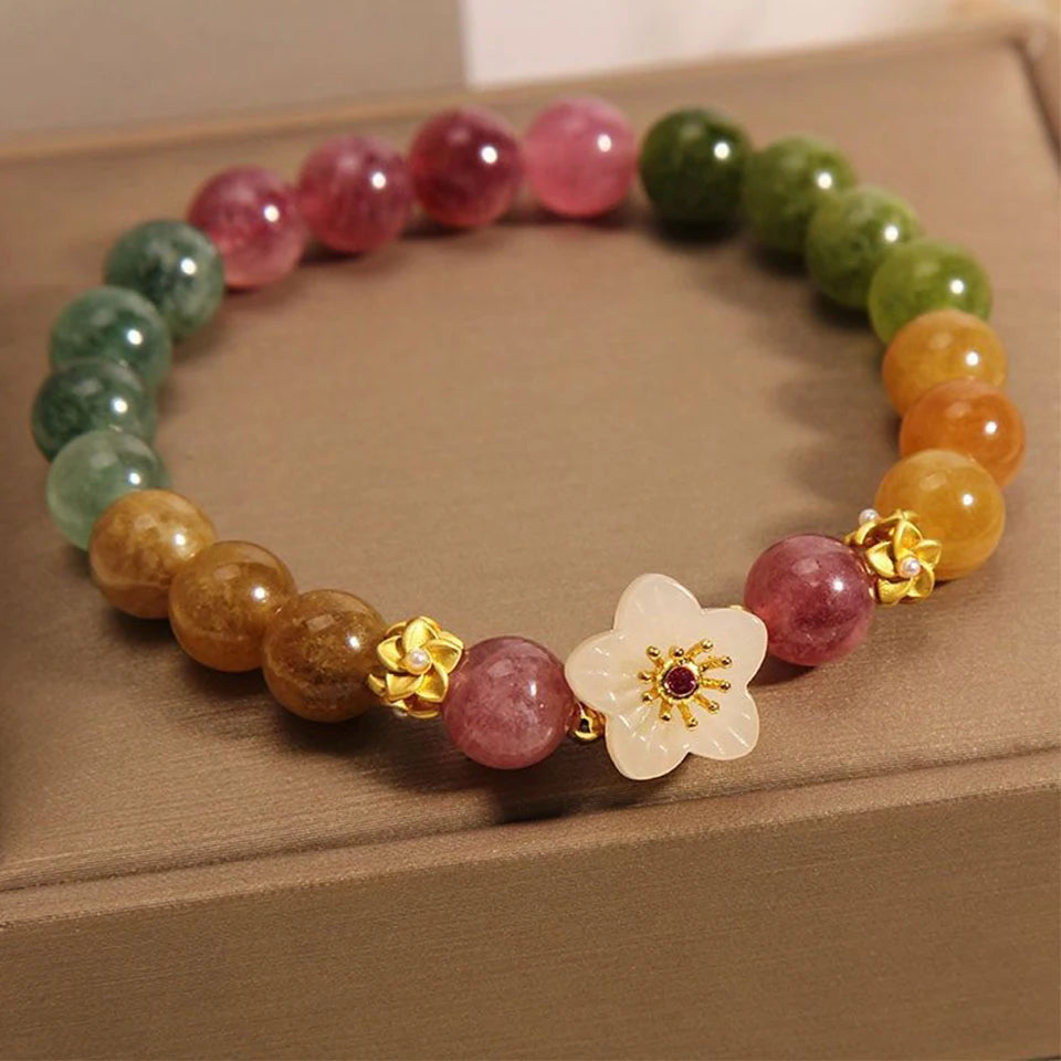Cute bunny charm on natural gemstone bracelet