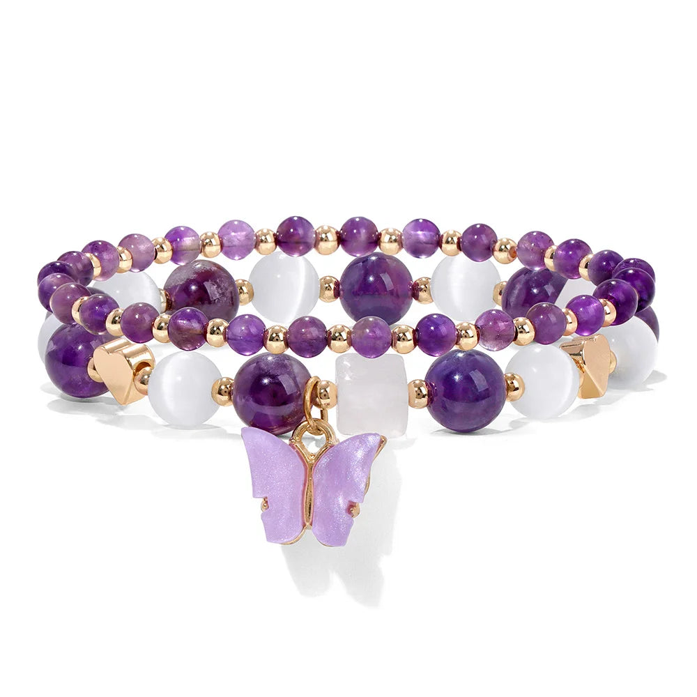 Double-layer bracelet set featuring rose quartz and green aventurine