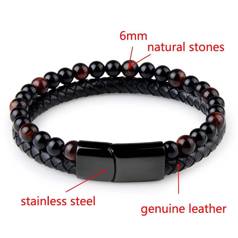 Dual-wrap bracelet with red tiger eye stone beads