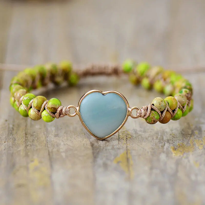 Earthy multicolor beads with striking heart-shaped center
