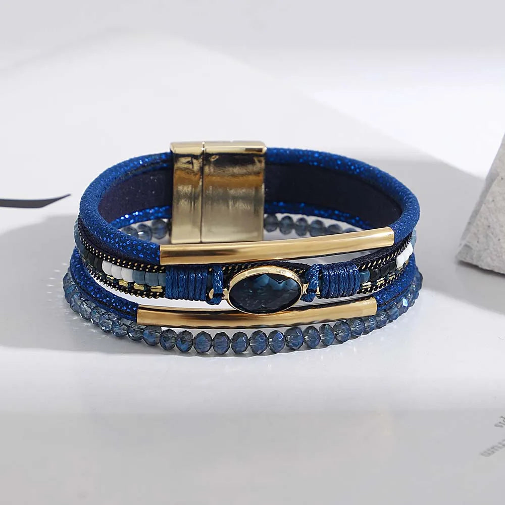 Elegant beaded cuff bracelet with magnetic closure
