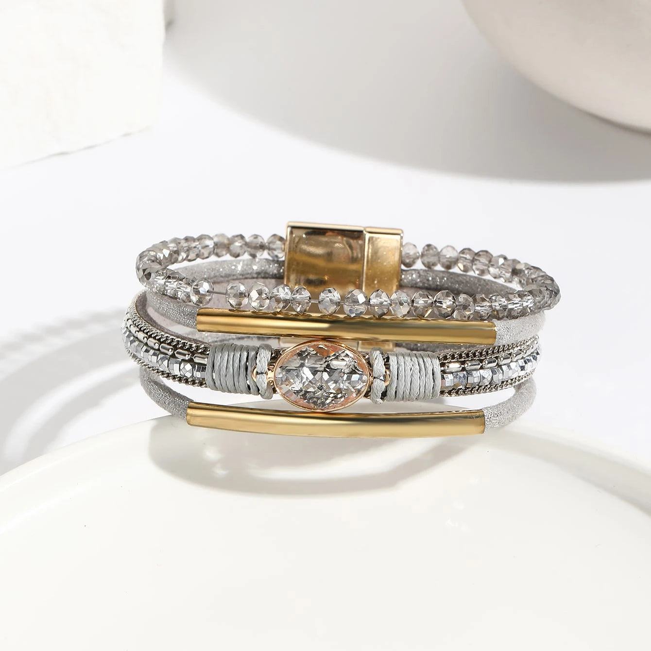 Elegant bohemian bracelet with crystal and rhinestone charm