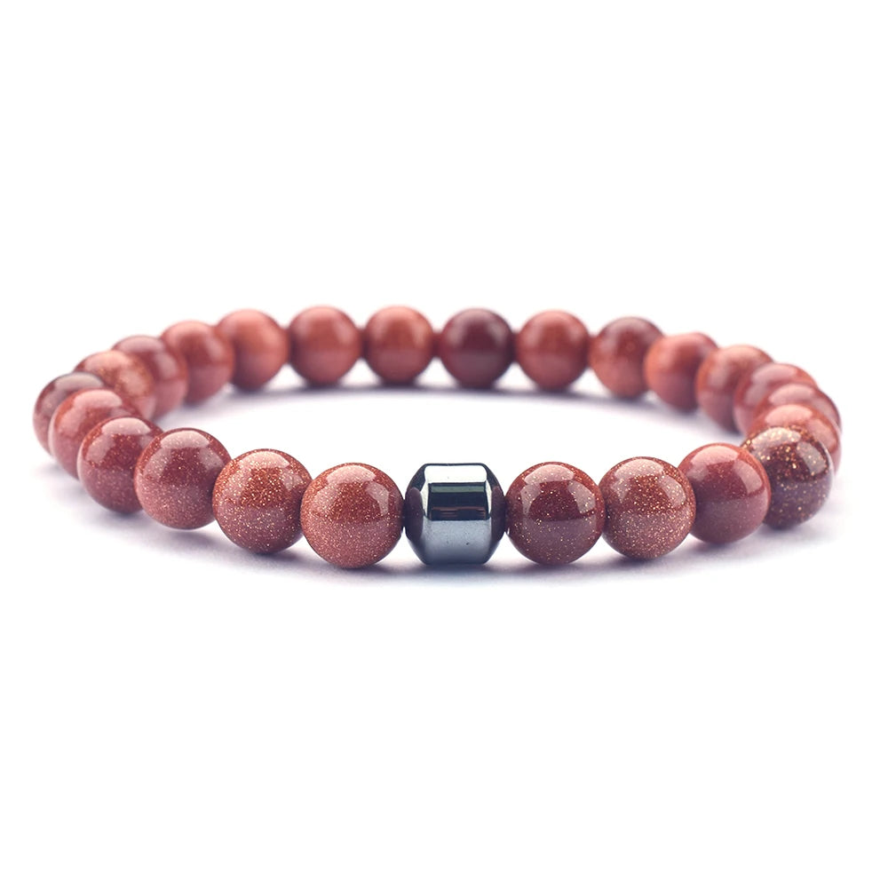 Fashionable chakra bracelet paired with casual outfit