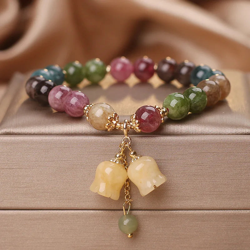 Feminine jade bracelet with unique beaded details
