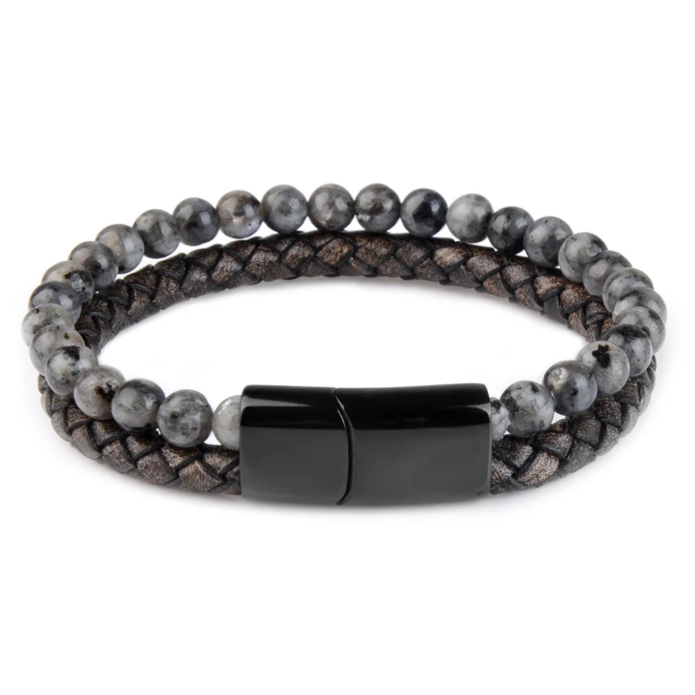 Flash stone bracelet on a brown leather base