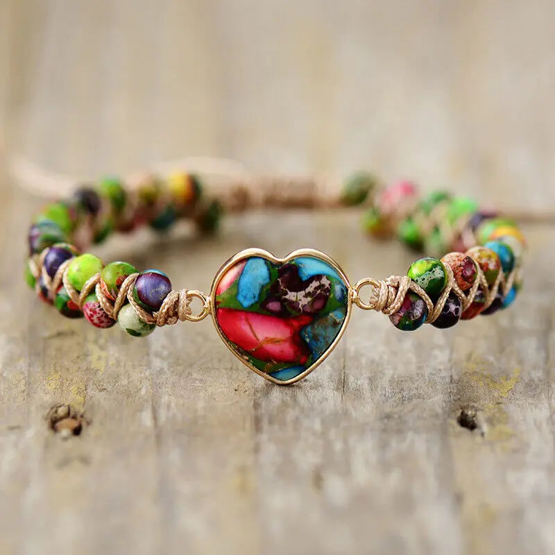 Friendship bracelet with heart stone and braided cord