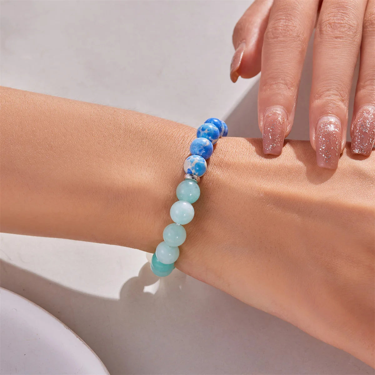 Friendship intention bracelet on neutral background