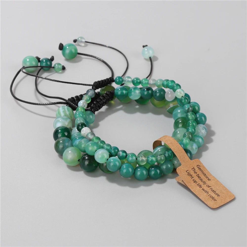 Green and brown natural stone bracelet for balance