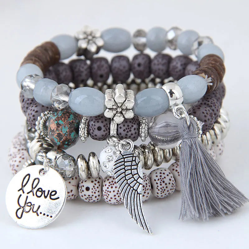 Boho Love Stack – 4-Piece Charm Wrap Bracelet Set
