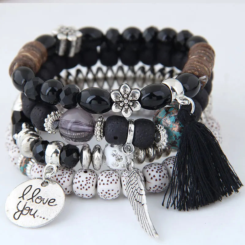 Boho Love Stack – 4-Piece Charm Wrap Bracelet Set