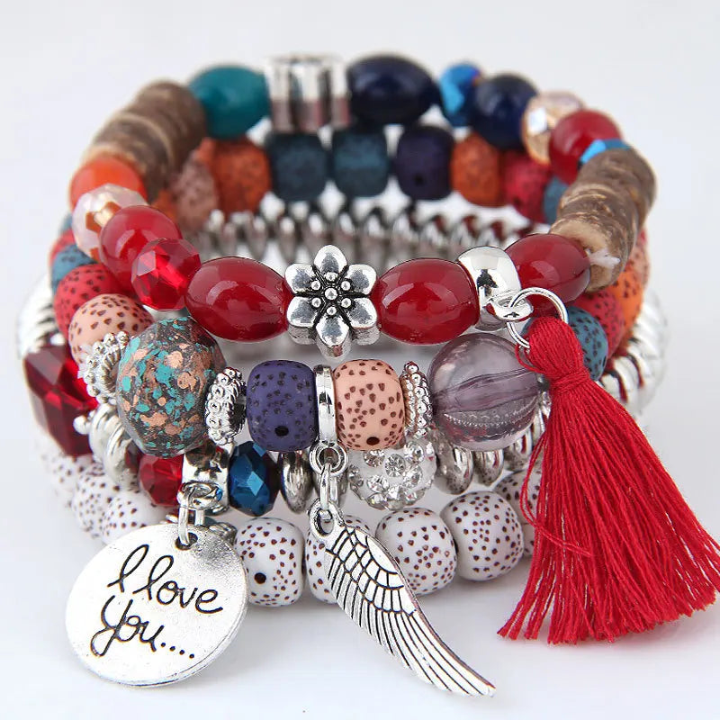 Boho Love Stack – 4-Piece Charm Wrap Bracelet Set