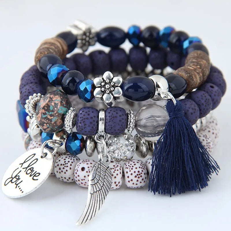 Boho Love Stack – 4-Piece Charm Wrap Bracelet Set