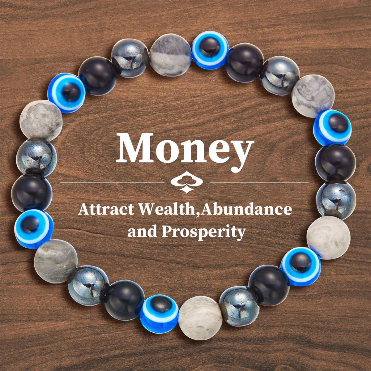 Handmade intention bracelets arranged on table