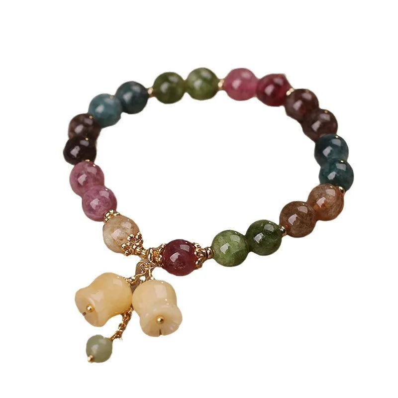 Jade and tourmaline beaded bracelet for women