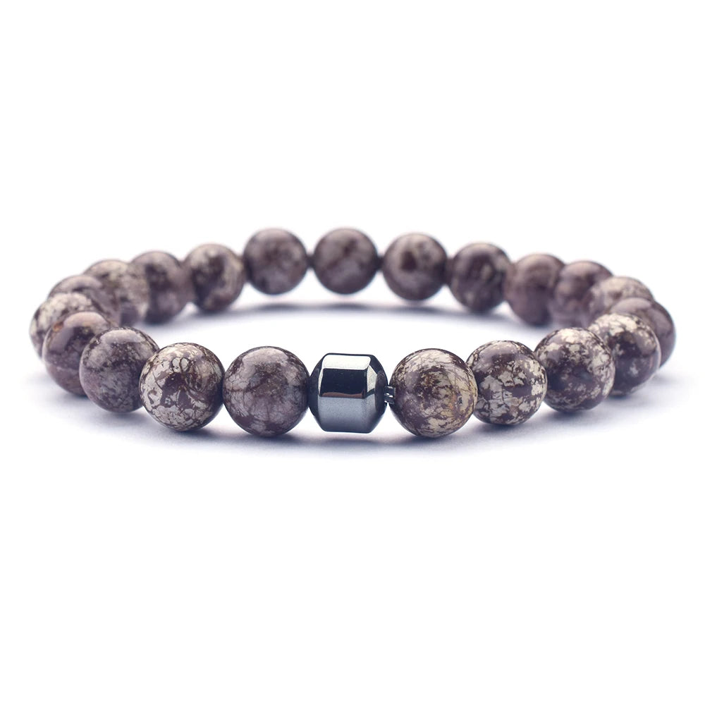 Layered stone bracelets for grounding and focus