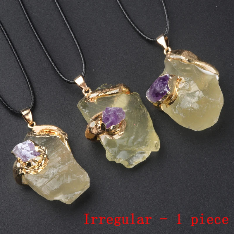 Lemon quartz necklace with raw mineral design