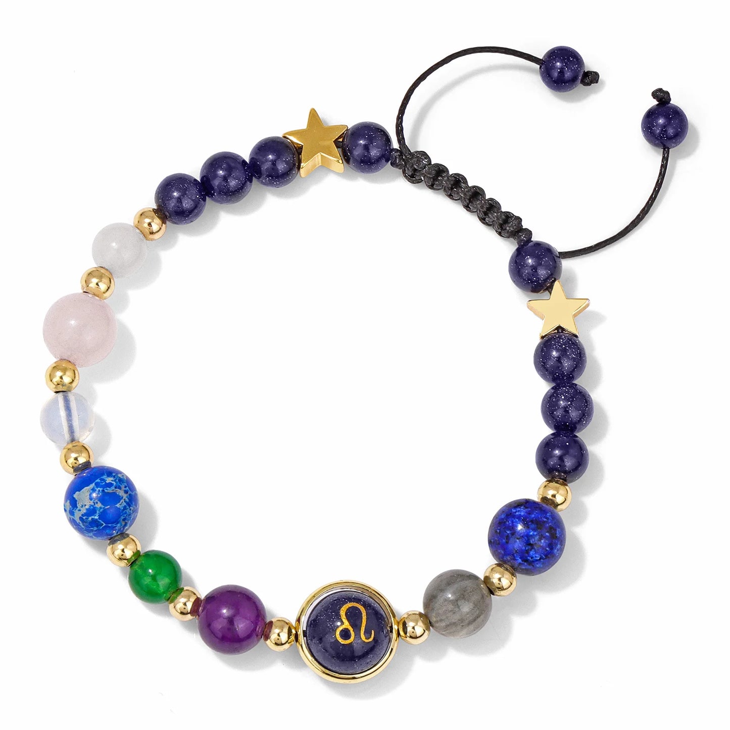 Leo-inspired bracelet with warm-toned chakra beads.