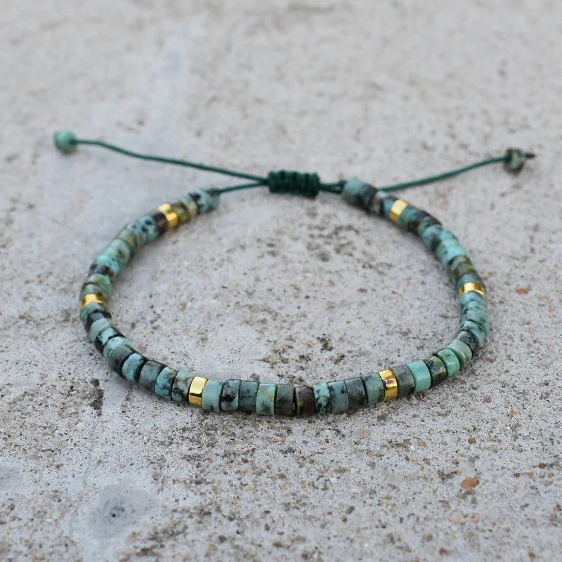 Lightweight 4mm gemstone beaded bracelet in green-blue tones