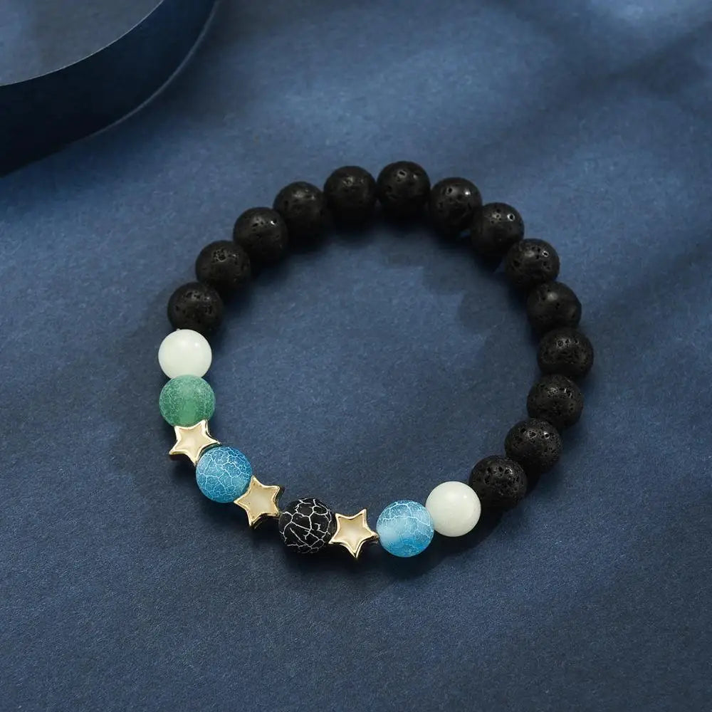 Luminous yoga bracelet glowing in low light