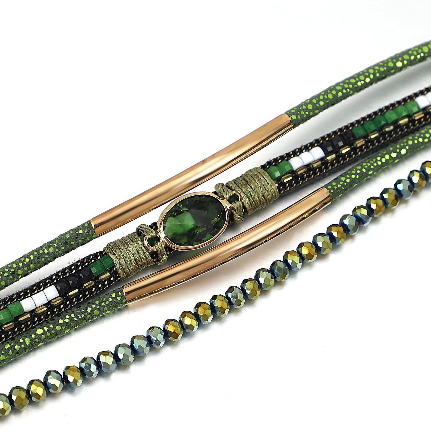 Magnetic clasp bracelet shown on woman’s wrist