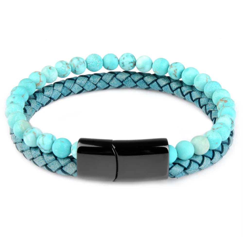 Magnetic clasp detail of Grind turquoise stone men's bracelet