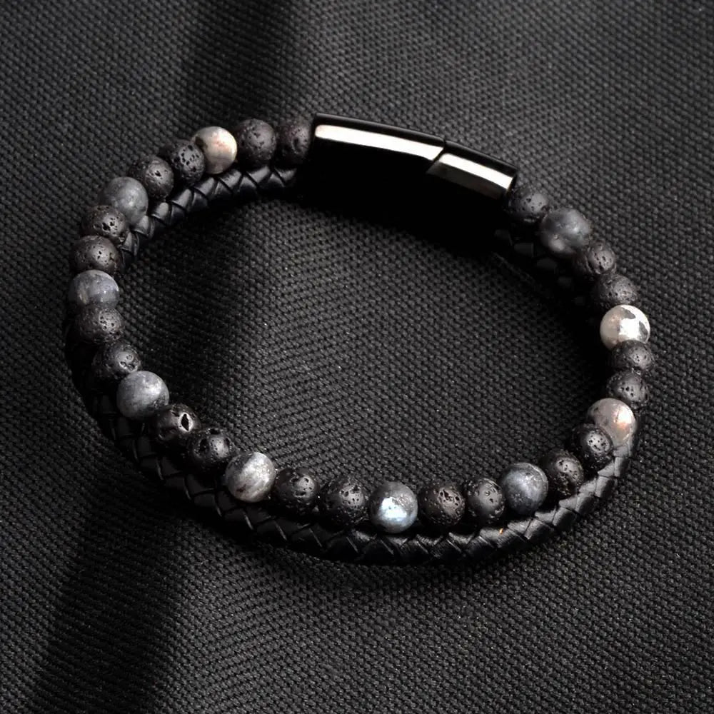 Magnetic clasp leather bracelet with dream lava beads