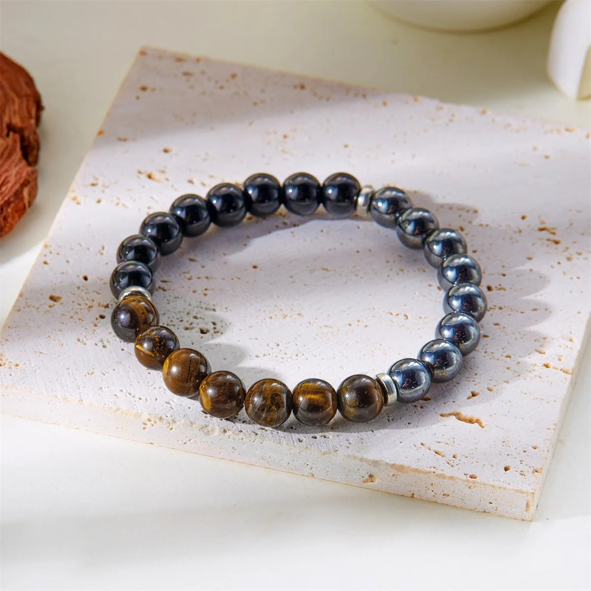 Manifesting stone bracelets with affirmation tags