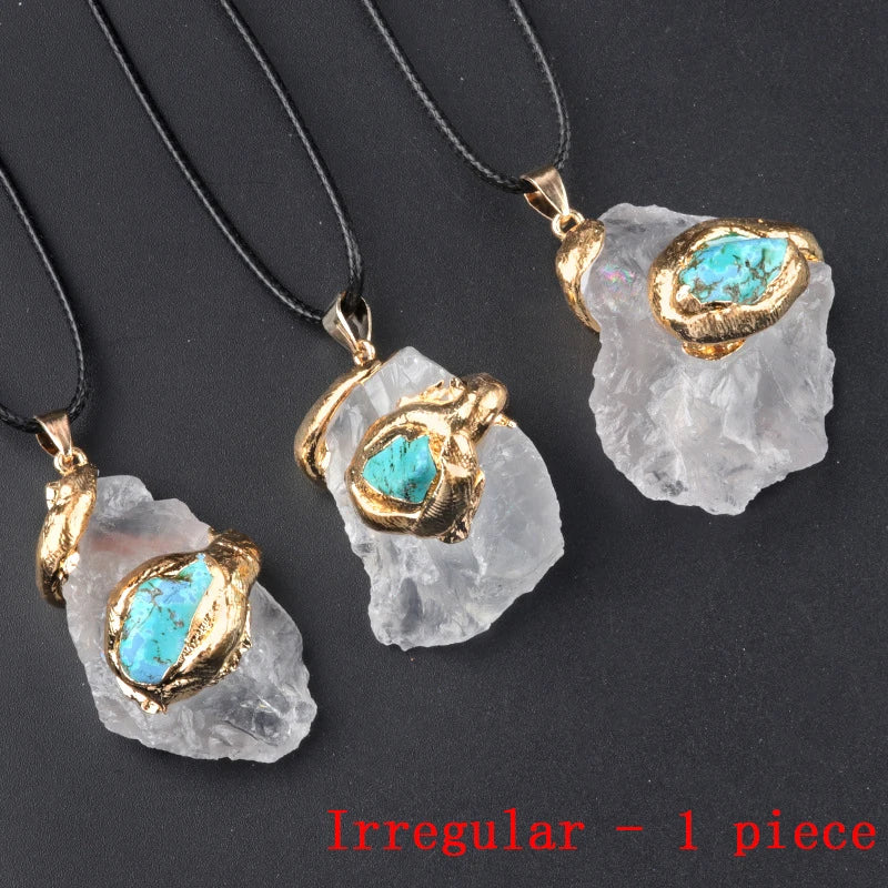 Natural crystal necklace with golden wire detail