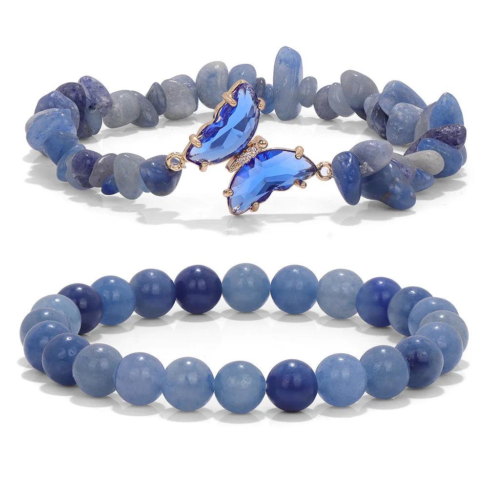 Natural gemstone beaded bracelet with cute butterfly accent