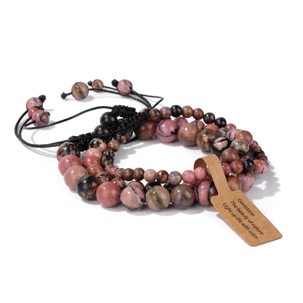 Natural stone healing bracelet with adjustable black cord