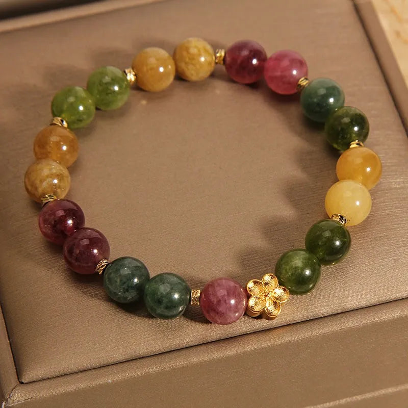 Natural stone tourmaline bracelet on female wrist