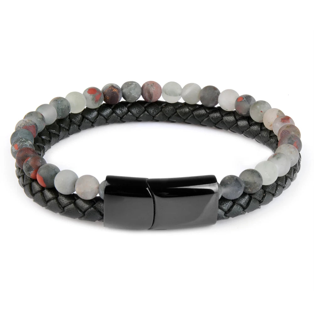 Polished African blood stone stone bracelet with silver-toned clasp