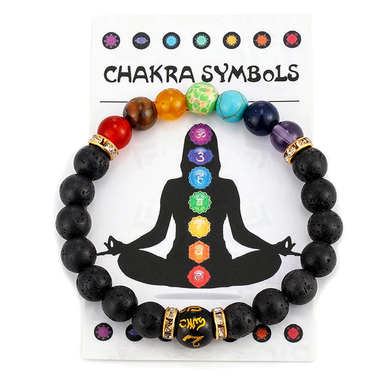 "Reiki healing bracelet with seven colored chakra stones"