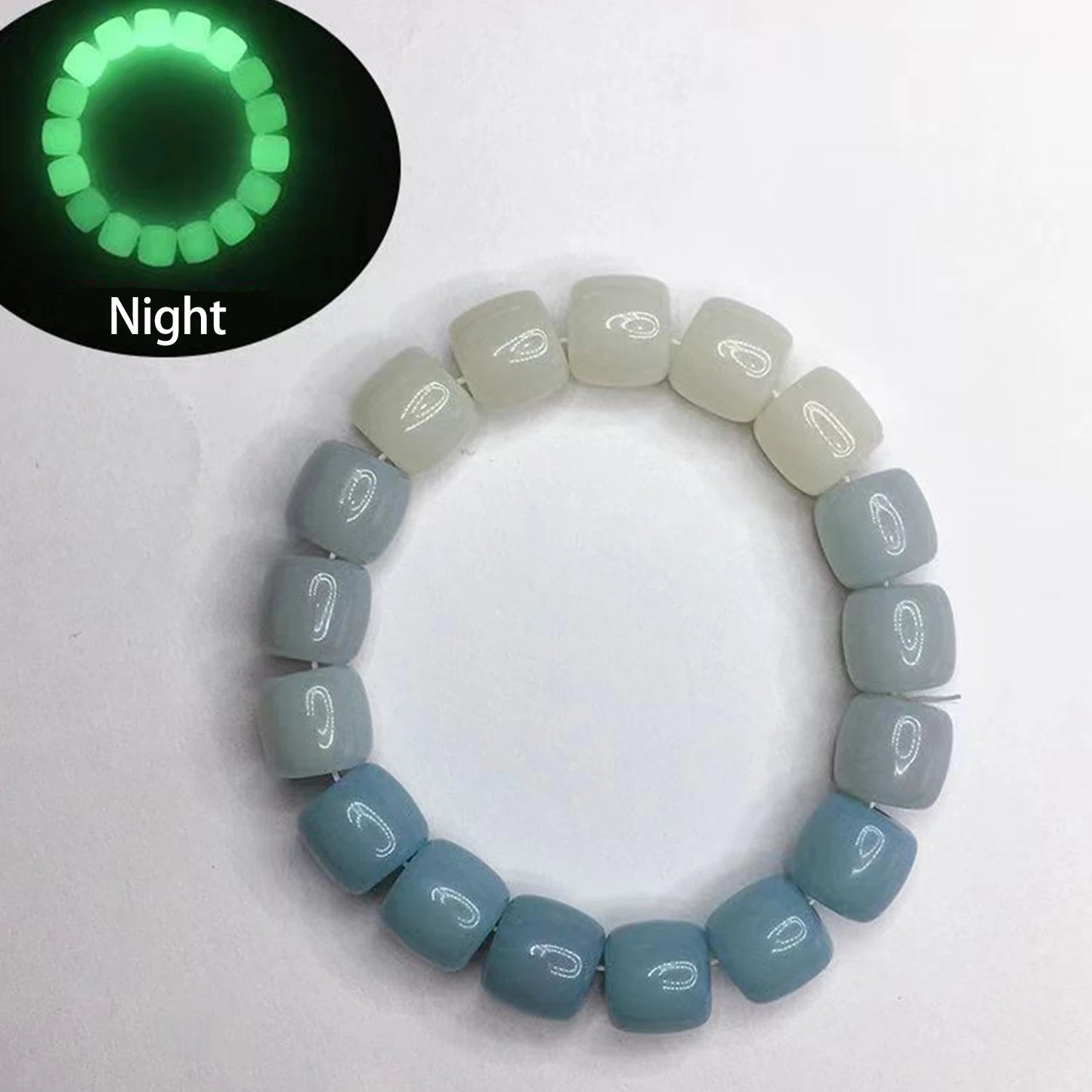 Round beads glowing in low light