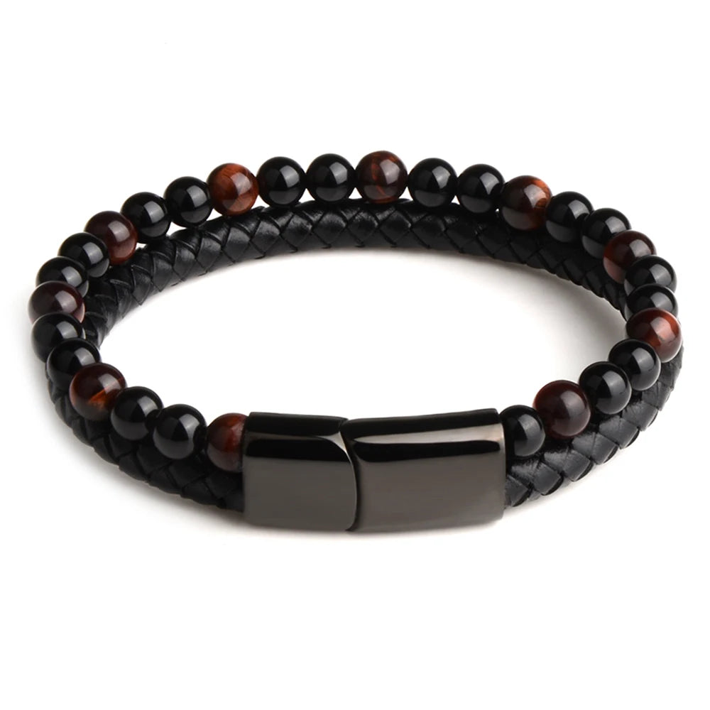 Rustic Tiger eye1 stone bracelet with rugged leather cord
