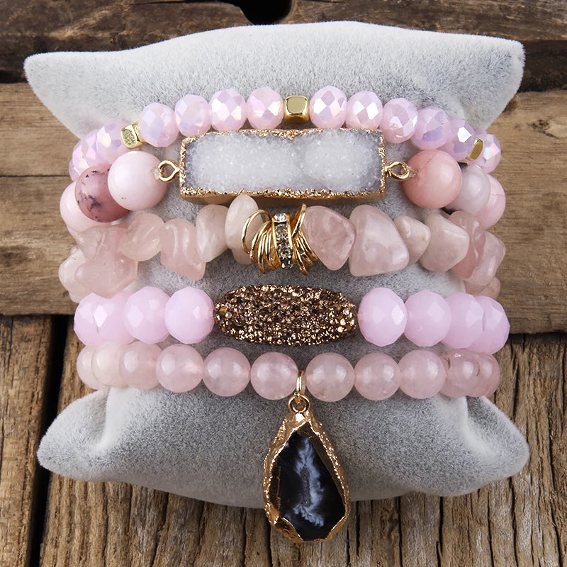Gemstone Crystal Glass Beaded Bracelet Sets