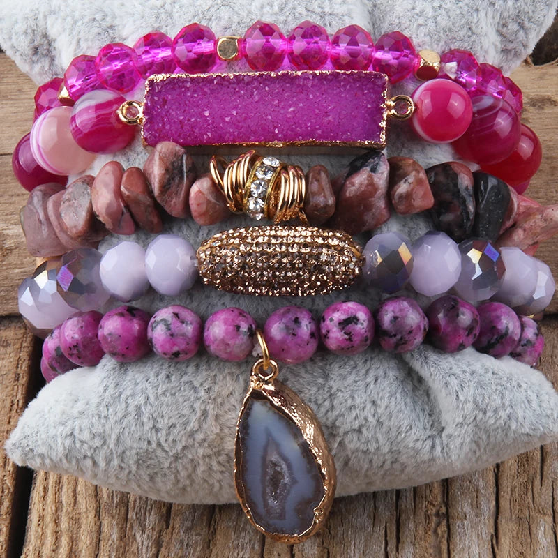 Gemstone Crystal Glass Beaded Bracelet Sets